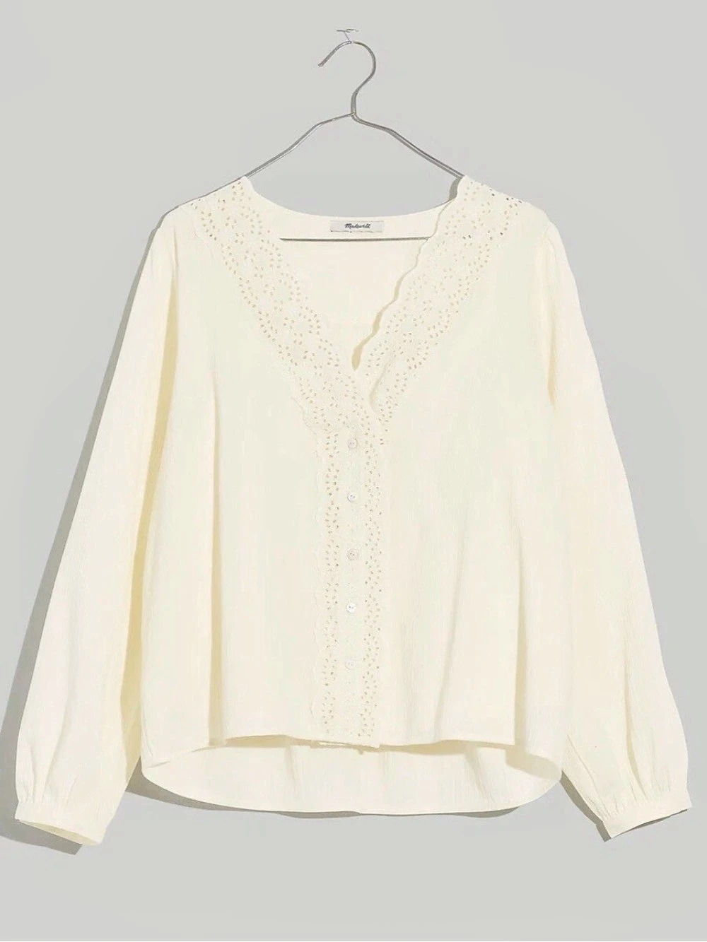 Madewell Eyelet Trim Button-Front Top in Cream Like New